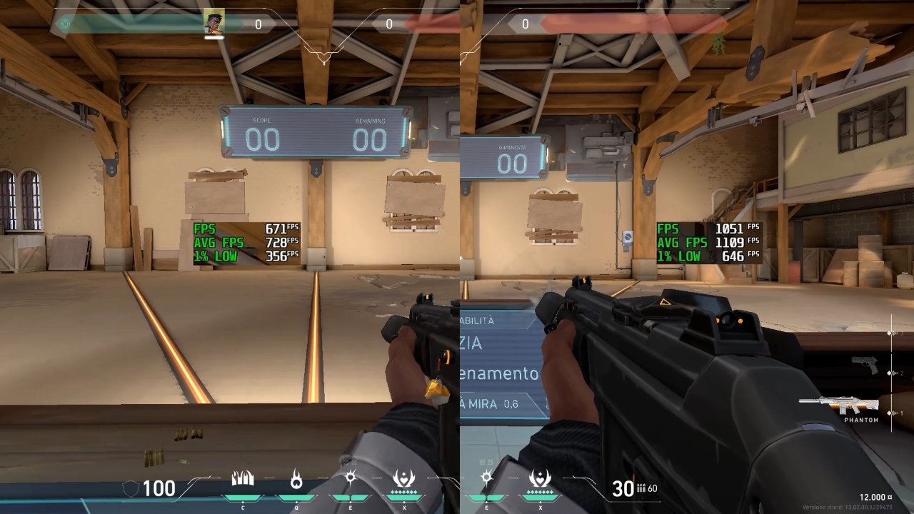 Confronto FPS su Valorant prima e dopo l'ottimizzazione con SapoTweak